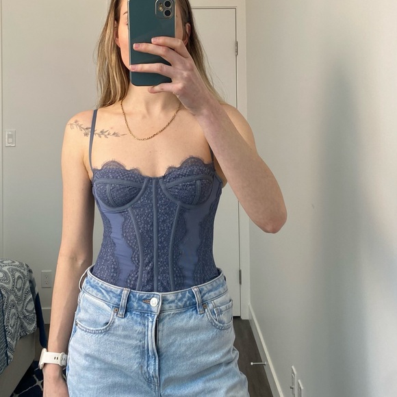 Urban Outfitters Tops - Viral Urban Outfitters Corset Top - Dusty Blue - Small - Lace crop top